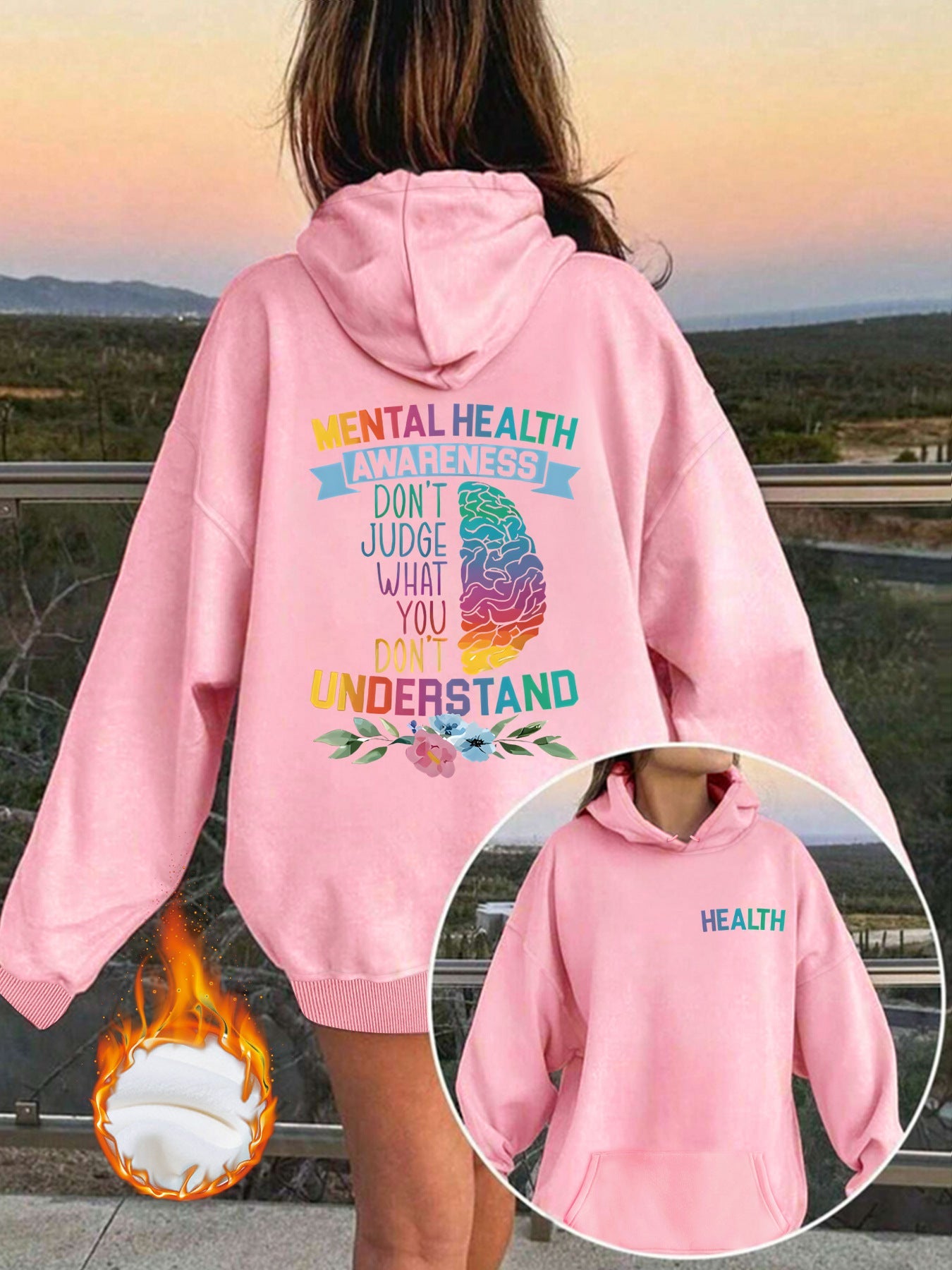 Mental Health Awareness Pattern Printed Hoodie eprolo