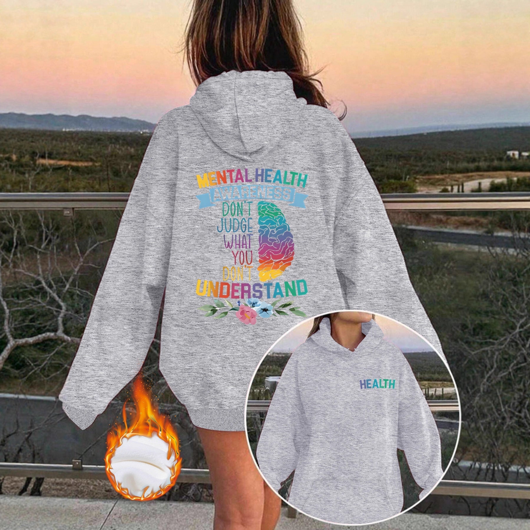 Mental Health Awareness Pattern Printed Hoodie eprolo