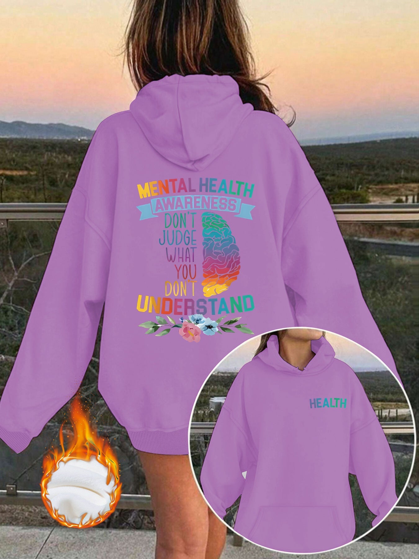 Mental Health Awareness Pattern Printed Hoodie eprolo
