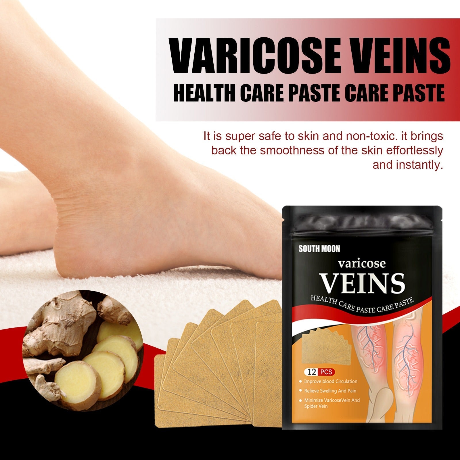 Venous health patch relieves varicose blood vessel blockage and protrusions in the feet. Cold compress venous health patch eprolo