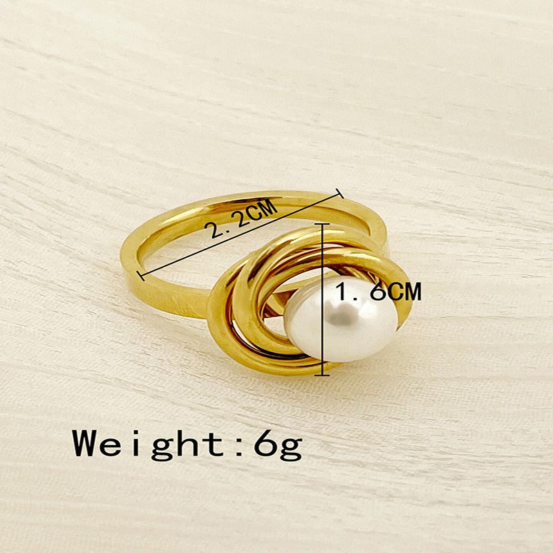Stainless steel women's niche cold and personalized fashion retro pearl ring eprolo