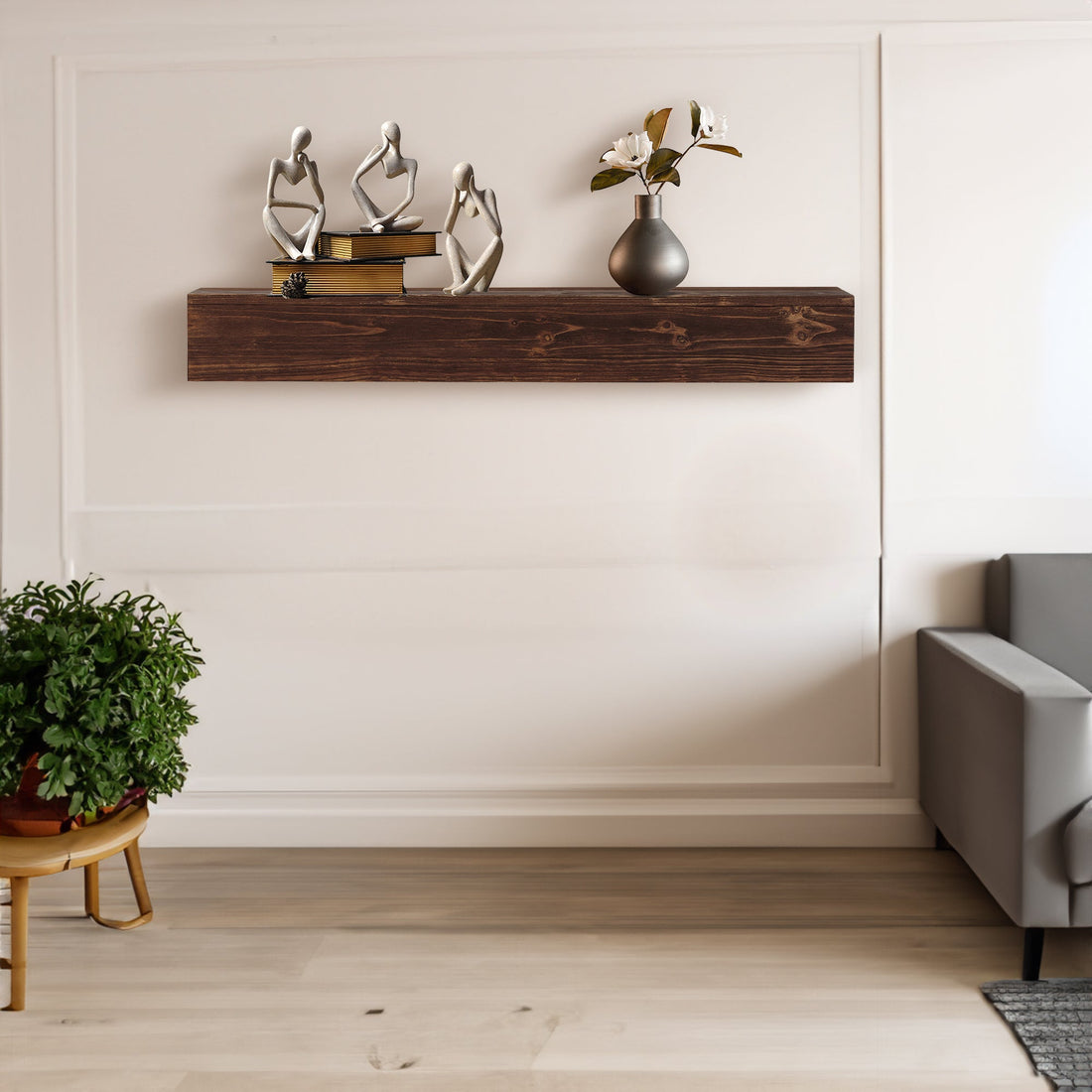 60" Rustic Wood Fireplace Mantel,Wall-Mounted & Floating Shelf for Home Decor Espresso + Solid Wood eprolo