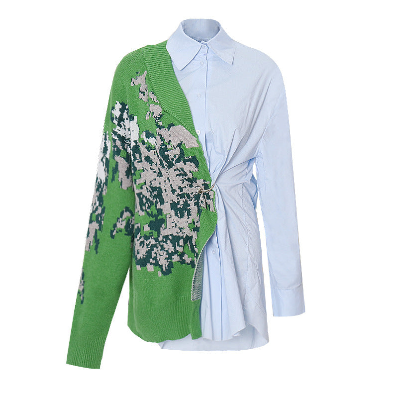 Small niche design versatile sweater, new fashion splicing, contrasting color, waist cinching ring, waist cinching shirt eprolo