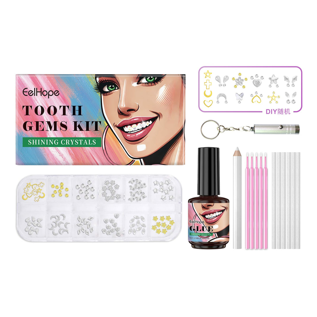 Dental Beauty Set Fashion Beauty Decorative Diamond Combination Personality Sparkle Light Up Smile Style eprolo