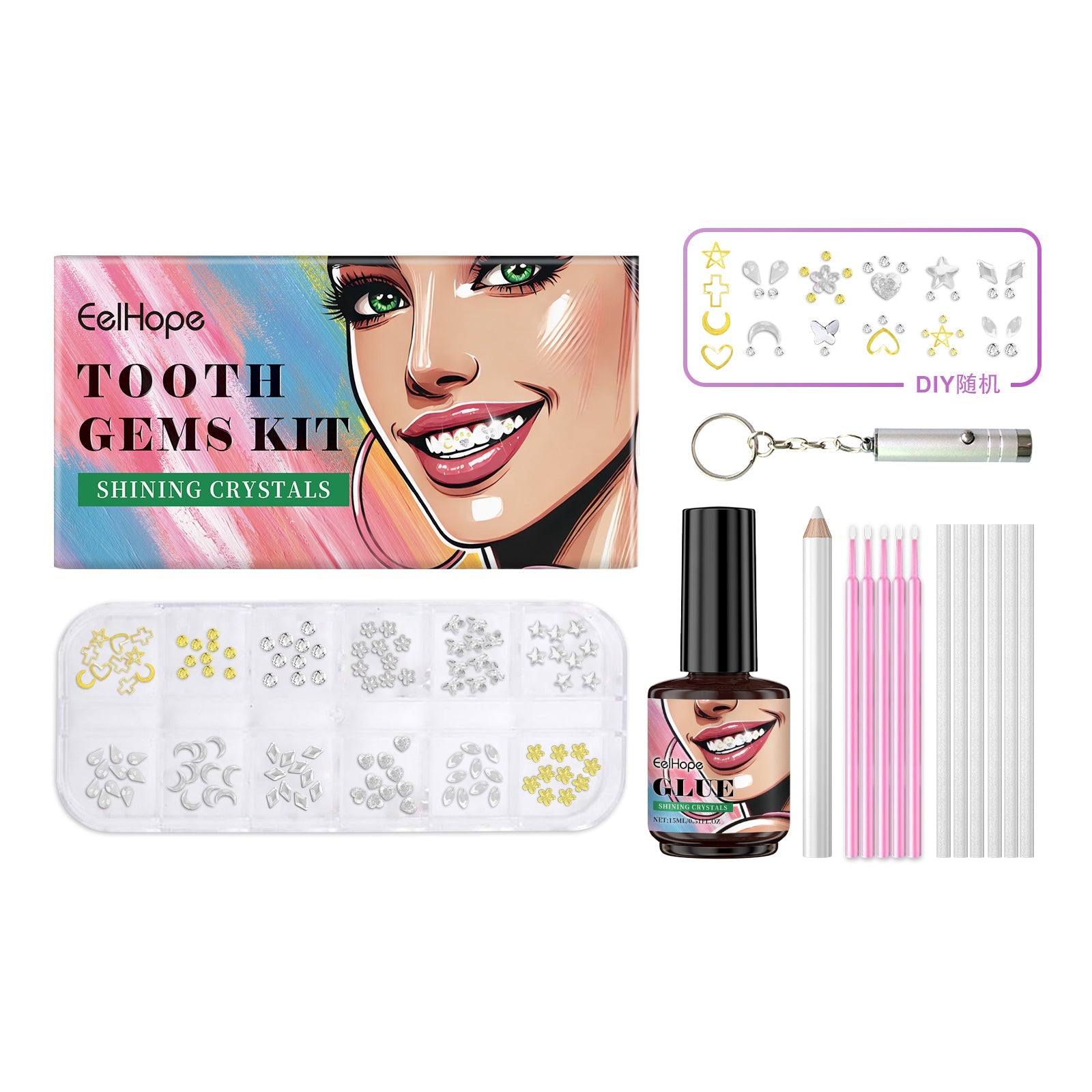 Dental Beauty Set Fashion Beauty Decorative Diamond Combination Personality Sparkle Light Up Smile Style eprolo