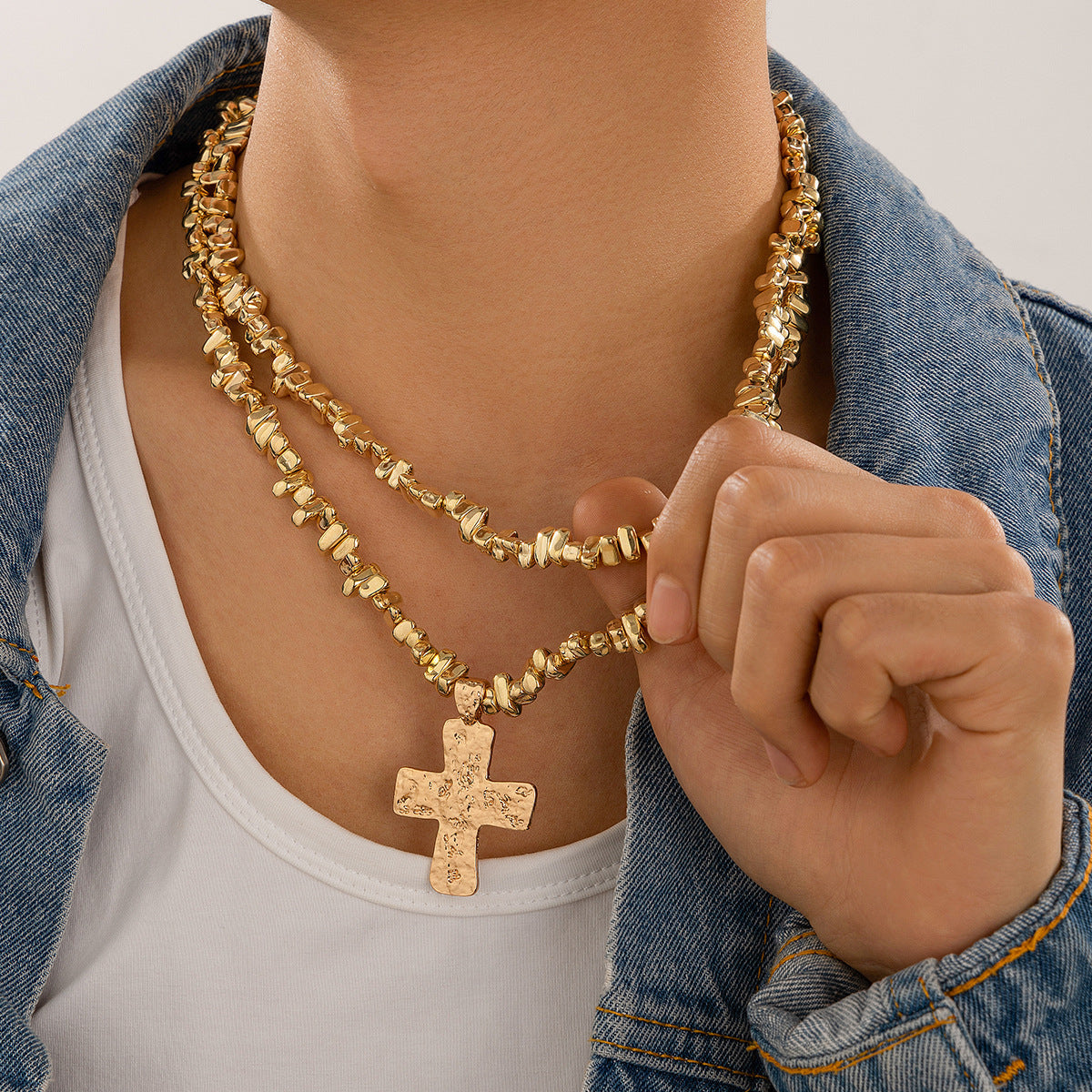 European and American hip-hop niche alien bead necklace, men's fashion cross pendant, collarbone chain, men's accessories eprolo