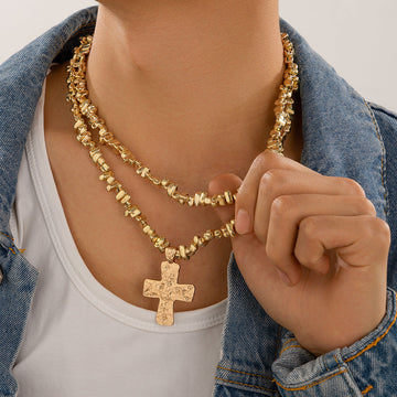 European and American hip-hop niche alien bead necklace, men's fashion cross pendant, collarbone chain, men's accessories eprolo