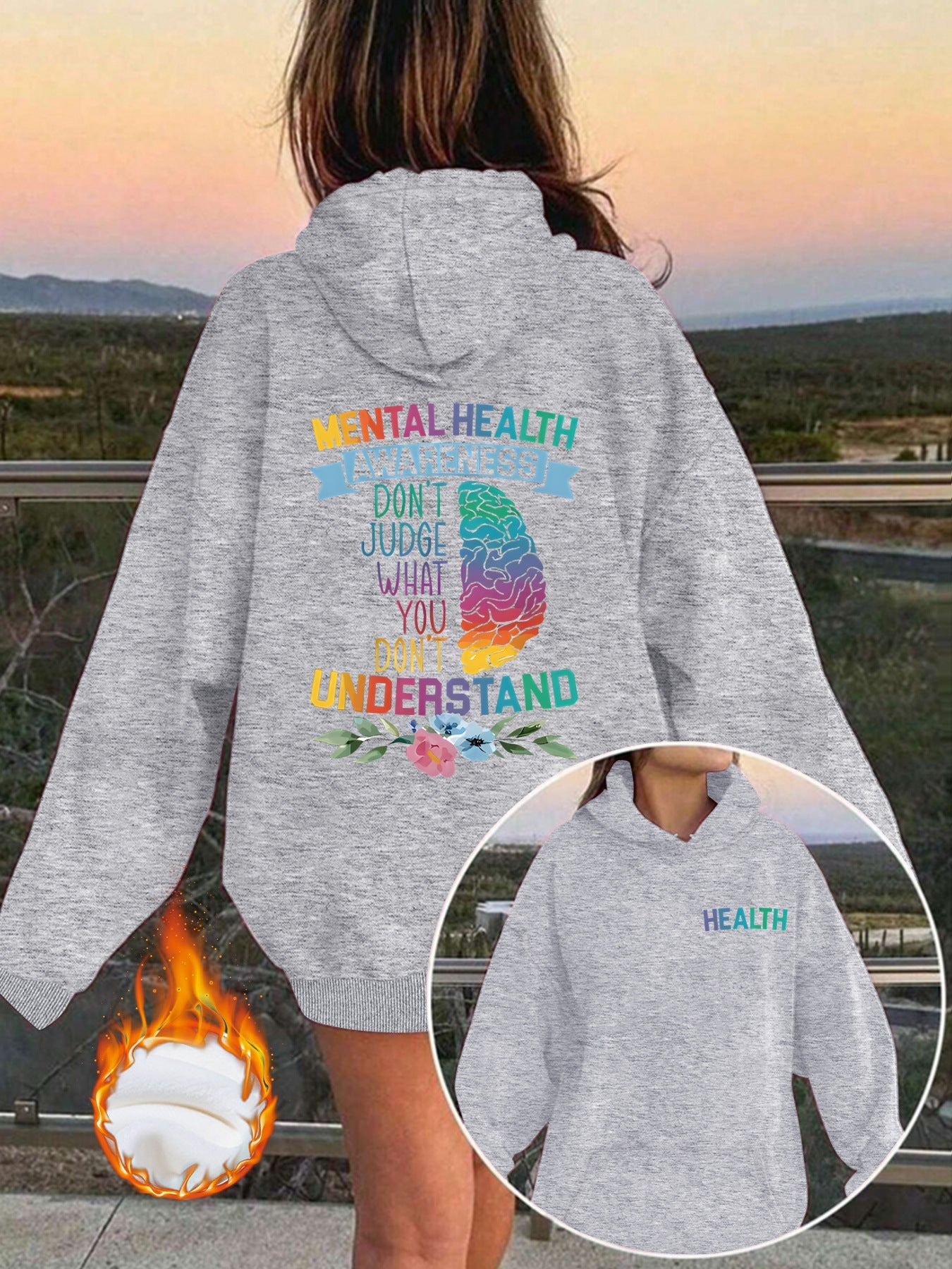 Mental Health Awareness Pattern Printed Hoodie eprolo