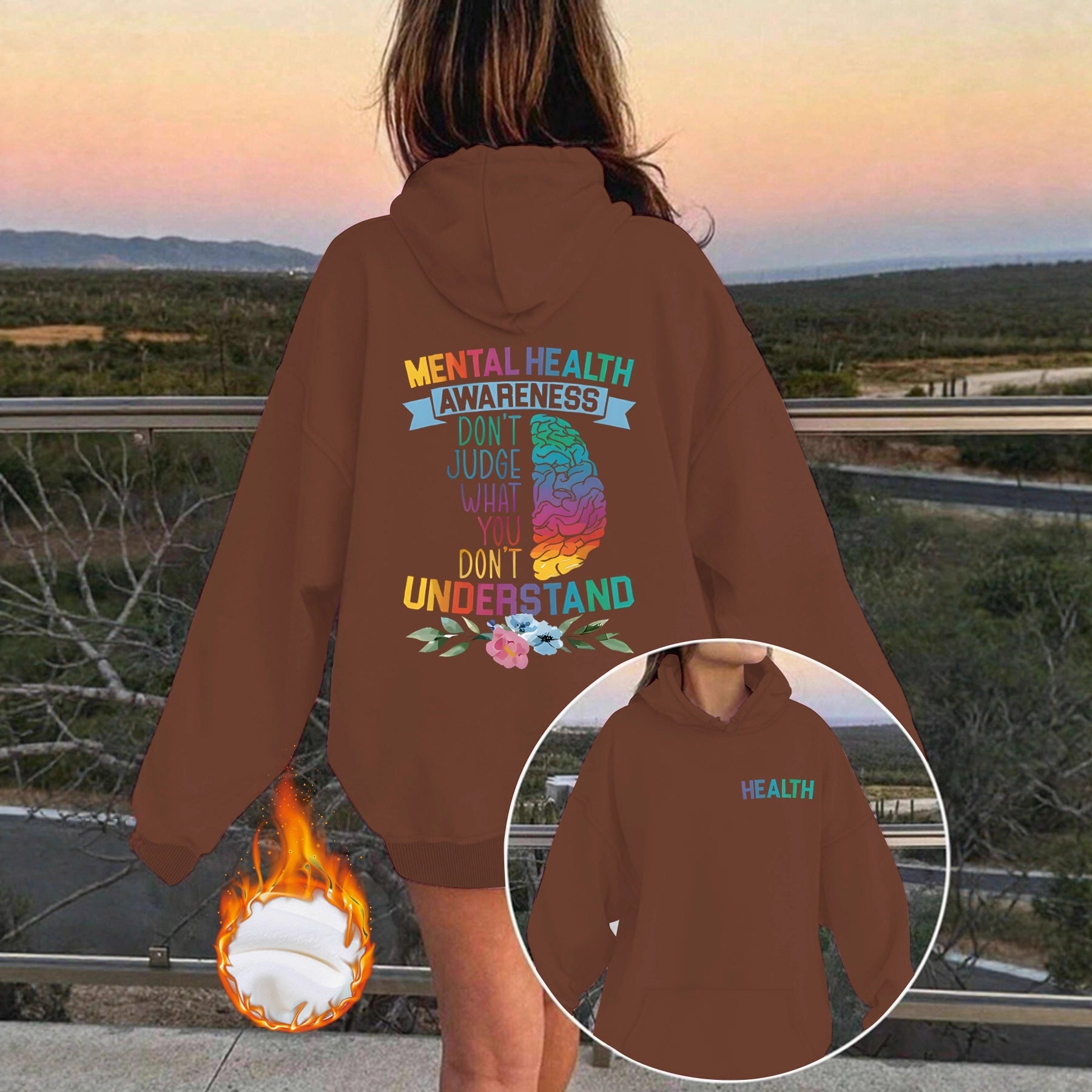 Mental Health Awareness Pattern Printed Hoodie eprolo