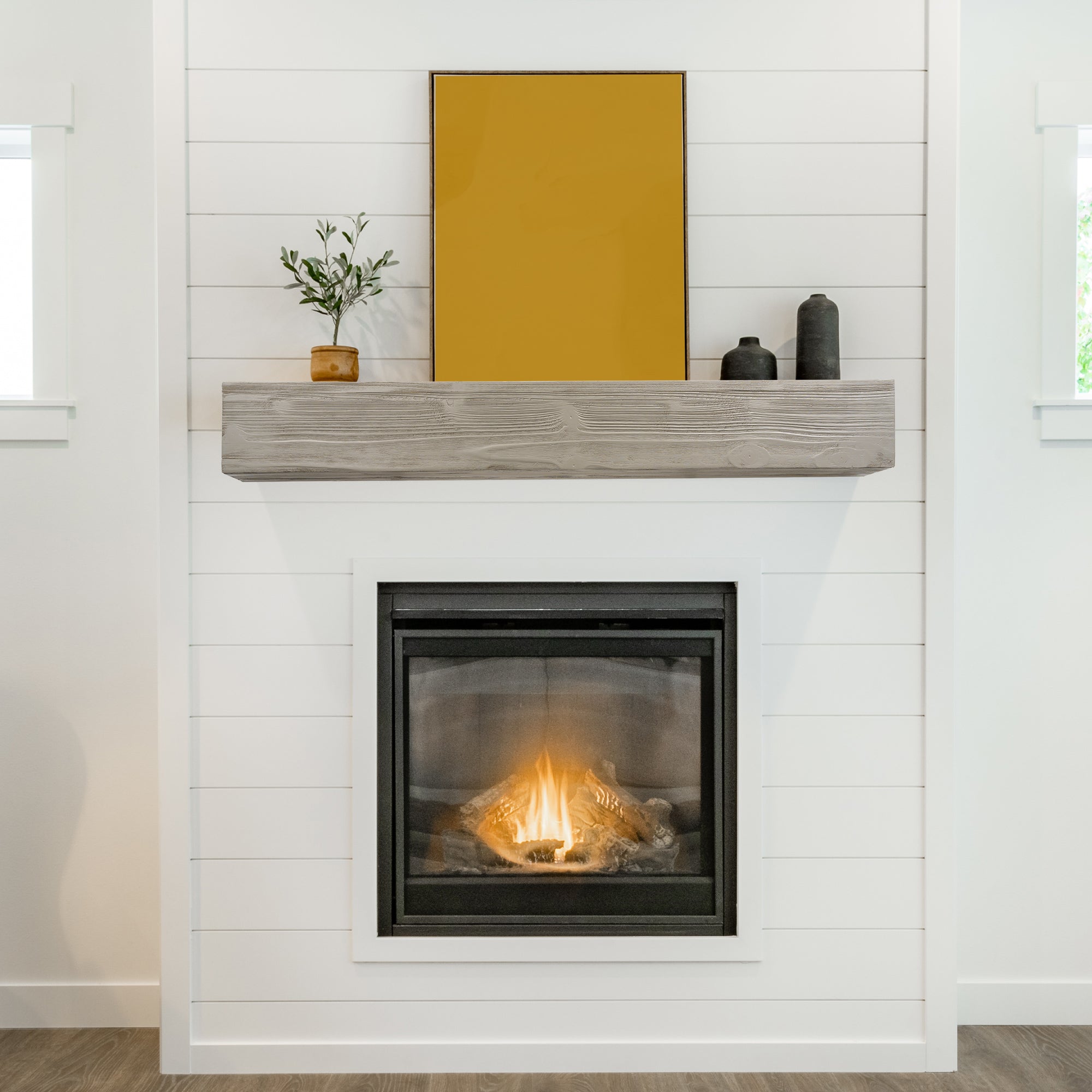 60" Rustic Wood Fireplace Mantel,Wall-Mounted & Floating Shelf for Home Decor grey eprolo