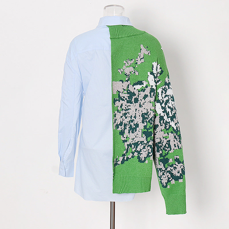 Small niche design versatile sweater, new fashion splicing, contrasting color, waist cinching ring, waist cinching shirt eprolo