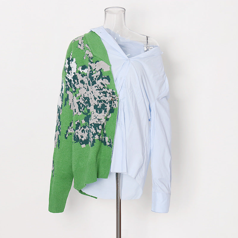 Small niche design versatile sweater, new fashion splicing, contrasting color, waist cinching ring, waist cinching shirt eprolo