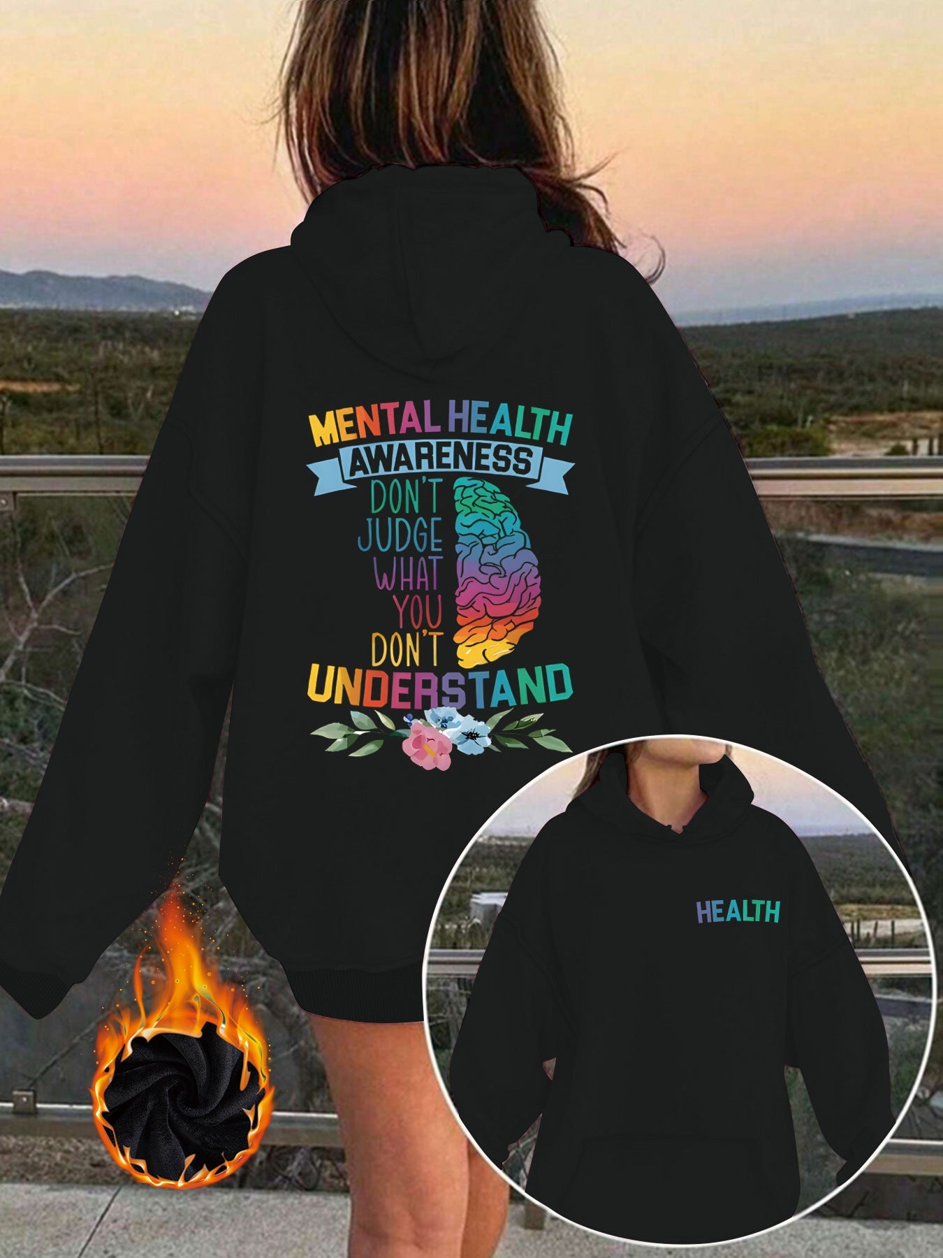 Mental Health Awareness Pattern Printed Hoodie eprolo