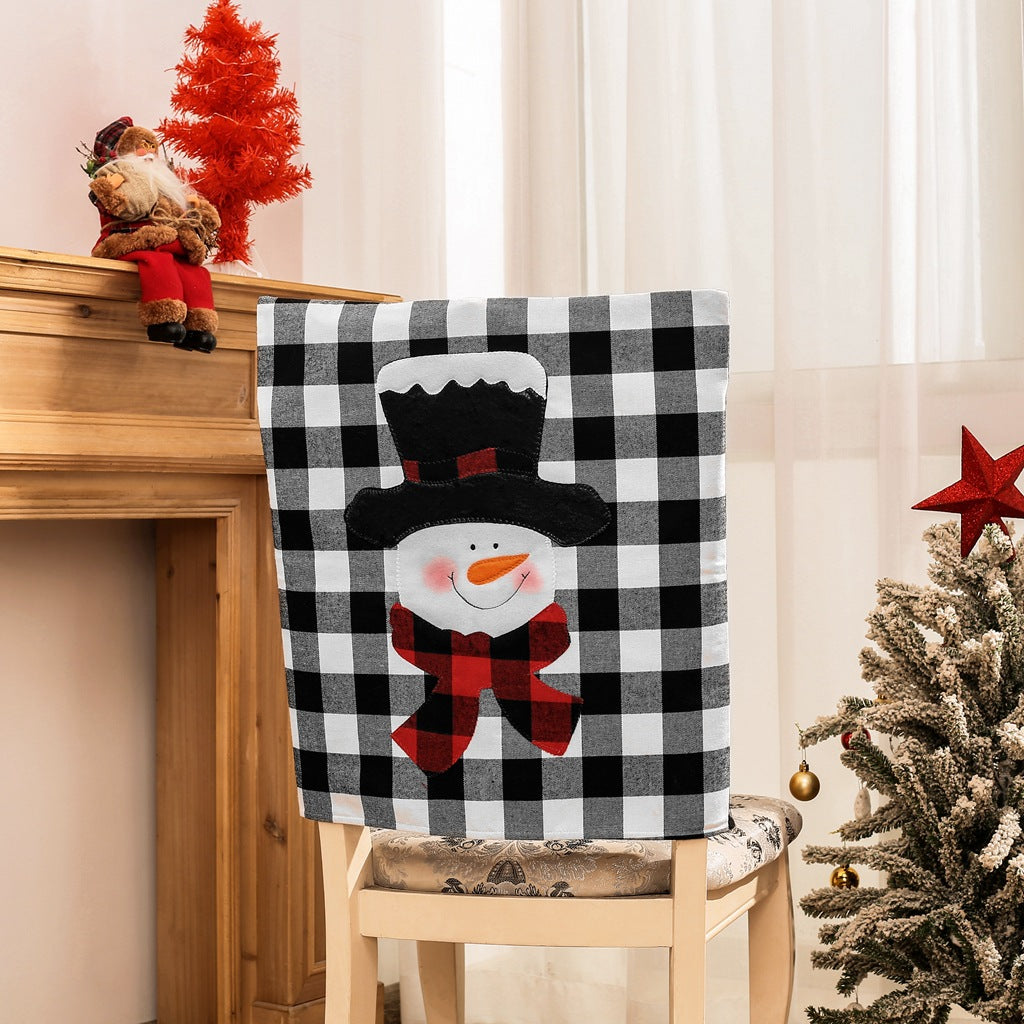 Christmas decorations, red and black checkered elderly snowman chair covers, home decor, restaurants and other decoration items eprolo