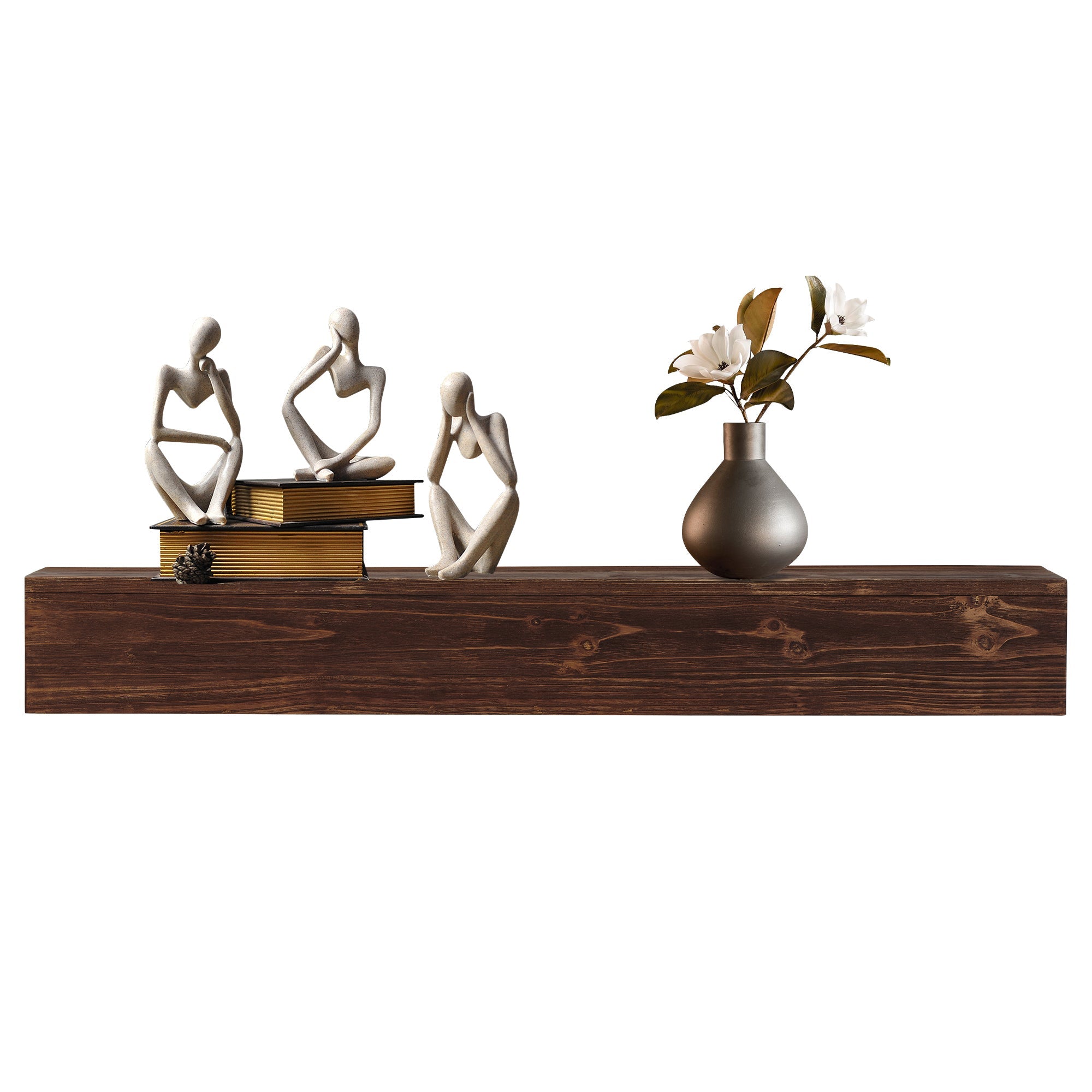 60" Rustic Wood Fireplace Mantel,Wall-Mounted & Floating Shelf for Home Decor Espresso + Solid Wood eprolo