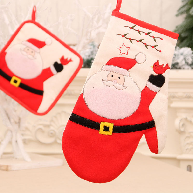 Christmas Microwave Gloves Meal Mat Christmas Home Decor Table Mat Insulation Mat eprolo