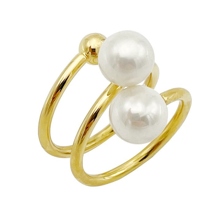 Stainless steel women's niche cold and personalized fashion retro pearl ring eprolo