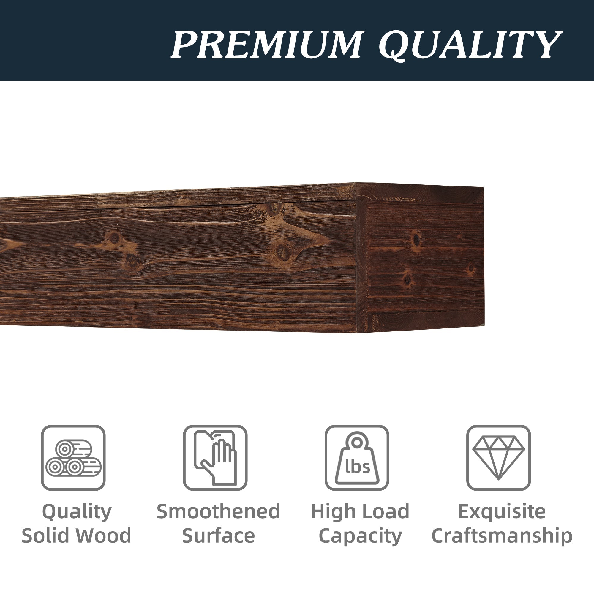 60" Rustic Wood Fireplace Mantel,Wall-Mounted & Floating Shelf for Home Decor Espresso + Solid Wood eprolo