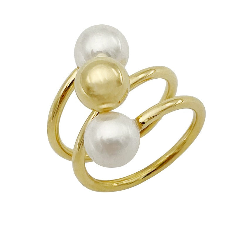 Stainless steel women's niche cold and personalized fashion retro pearl ring eprolo