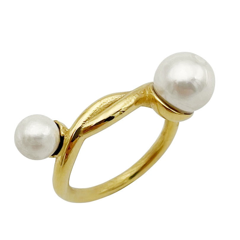 Stainless steel women's niche cold and personalized fashion retro pearl ring eprolo