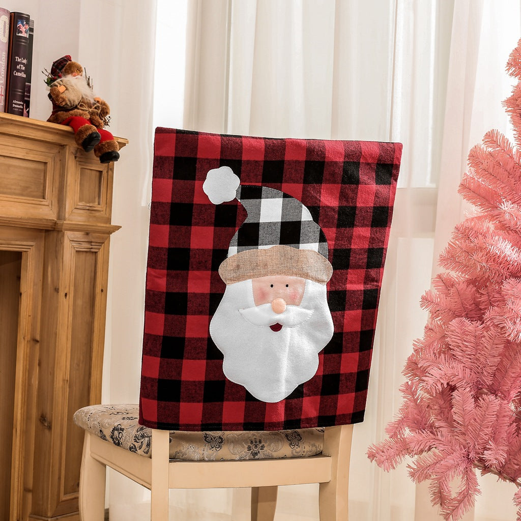 Christmas decorations, red and black checkered elderly snowman chair covers, home decor, restaurants and other decoration items eprolo
