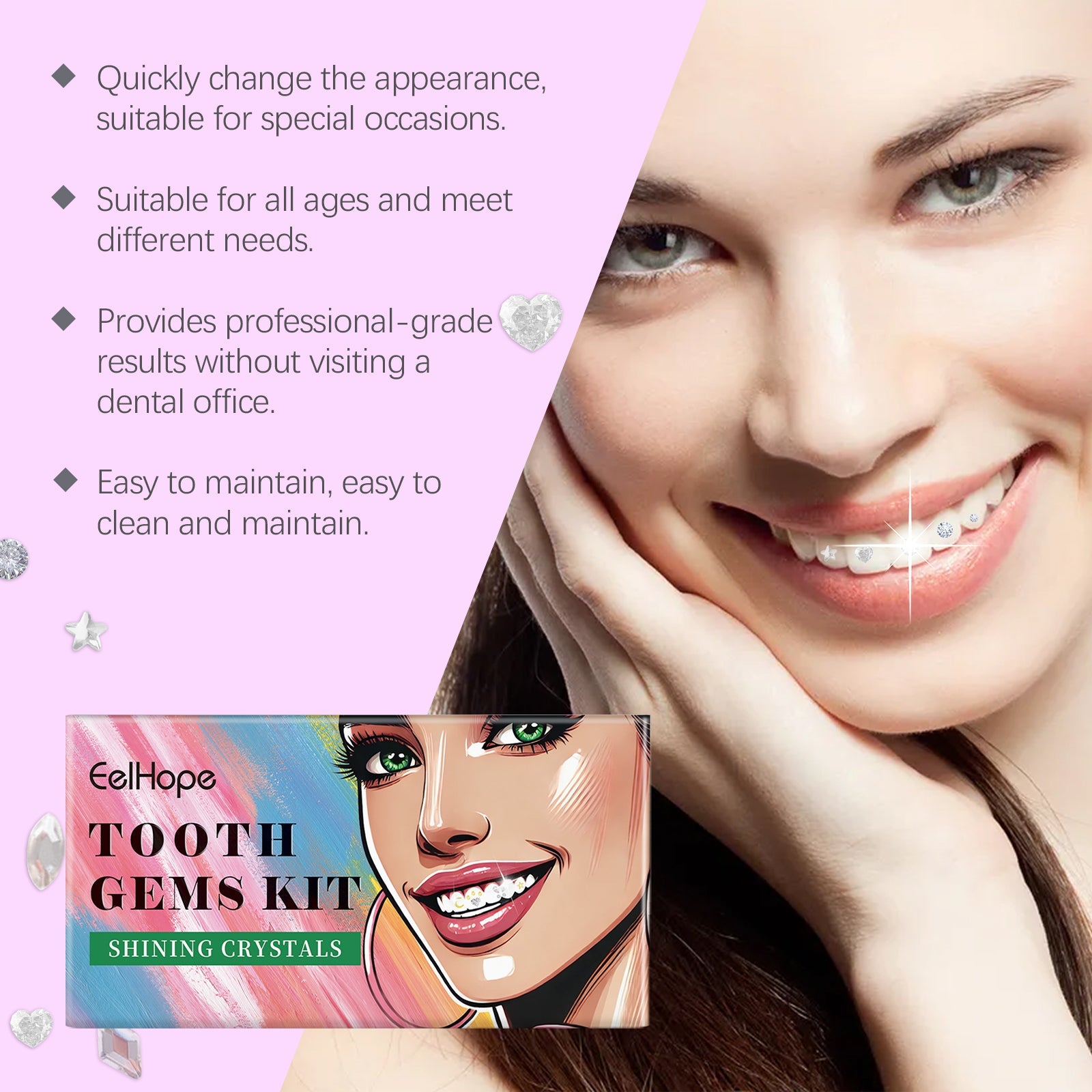Dental Beauty Set Fashion Beauty Decorative Diamond Combination Personality Sparkle Light Up Smile Style eprolo
