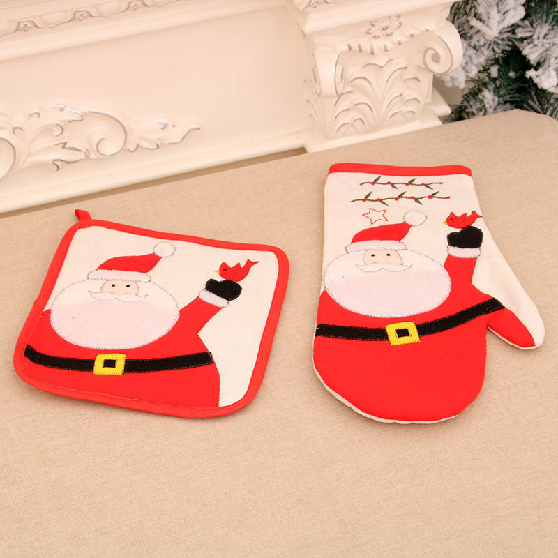 Christmas Microwave Gloves Meal Mat Christmas Home Decor Table Mat Insulation Mat eprolo
