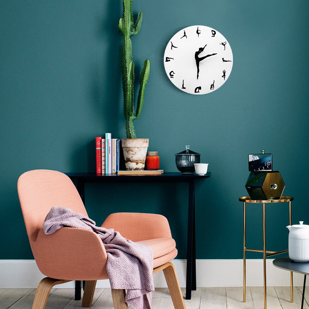 Yoga Postures Wall Clock GYM Fitness Flexible Girl Silent Modern Clock Watch Home Decor Meditation Decor Yoga Studio Relax Gift eprolo