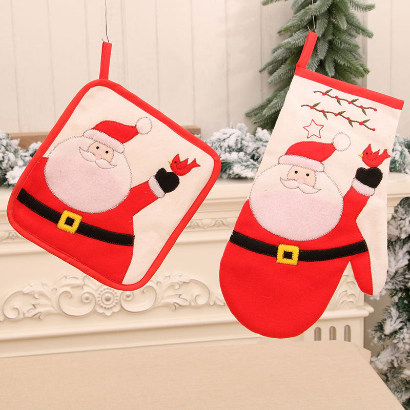 Christmas Microwave Gloves Meal Mat Christmas Home Decor Table Mat Insulation Mat eprolo