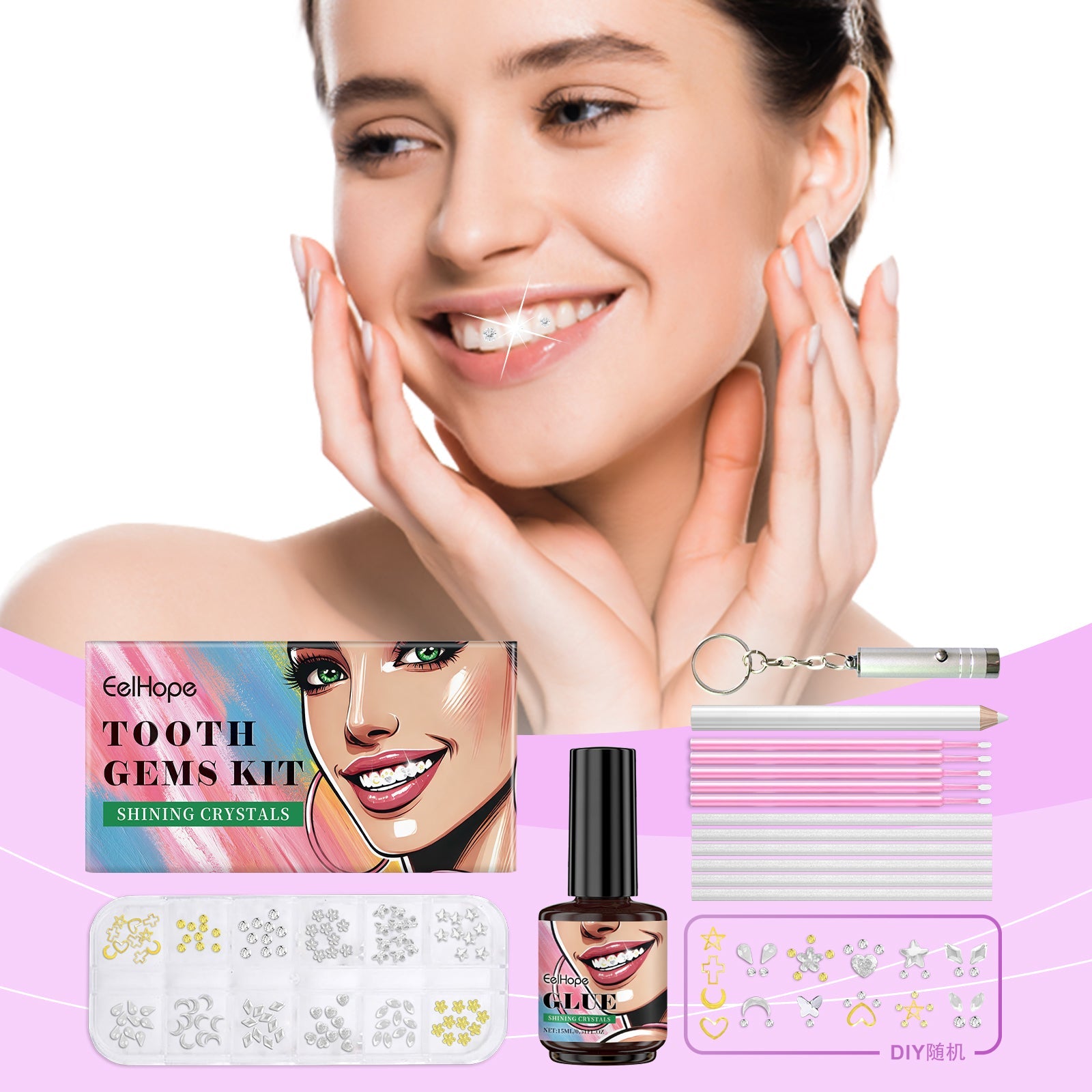 Dental Beauty Set Fashion Beauty Decorative Diamond Combination Personality Sparkle Light Up Smile Style eprolo