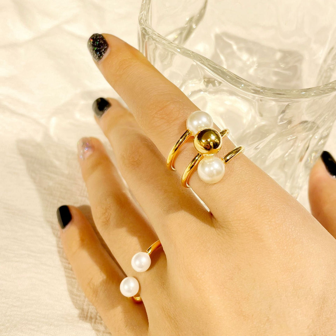 Stainless steel women's niche cold and personalized fashion retro pearl ring eprolo