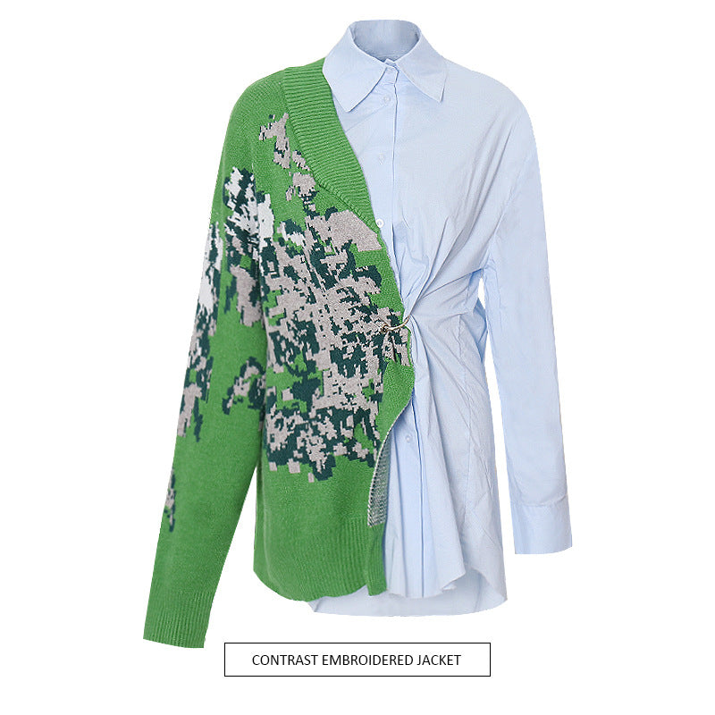 Small niche design versatile sweater, new fashion splicing, contrasting color, waist cinching ring, waist cinching shirt eprolo