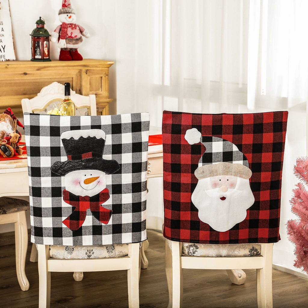 Christmas decorations, red and black checkered elderly snowman chair covers, home decor, restaurants and other decoration items eprolo