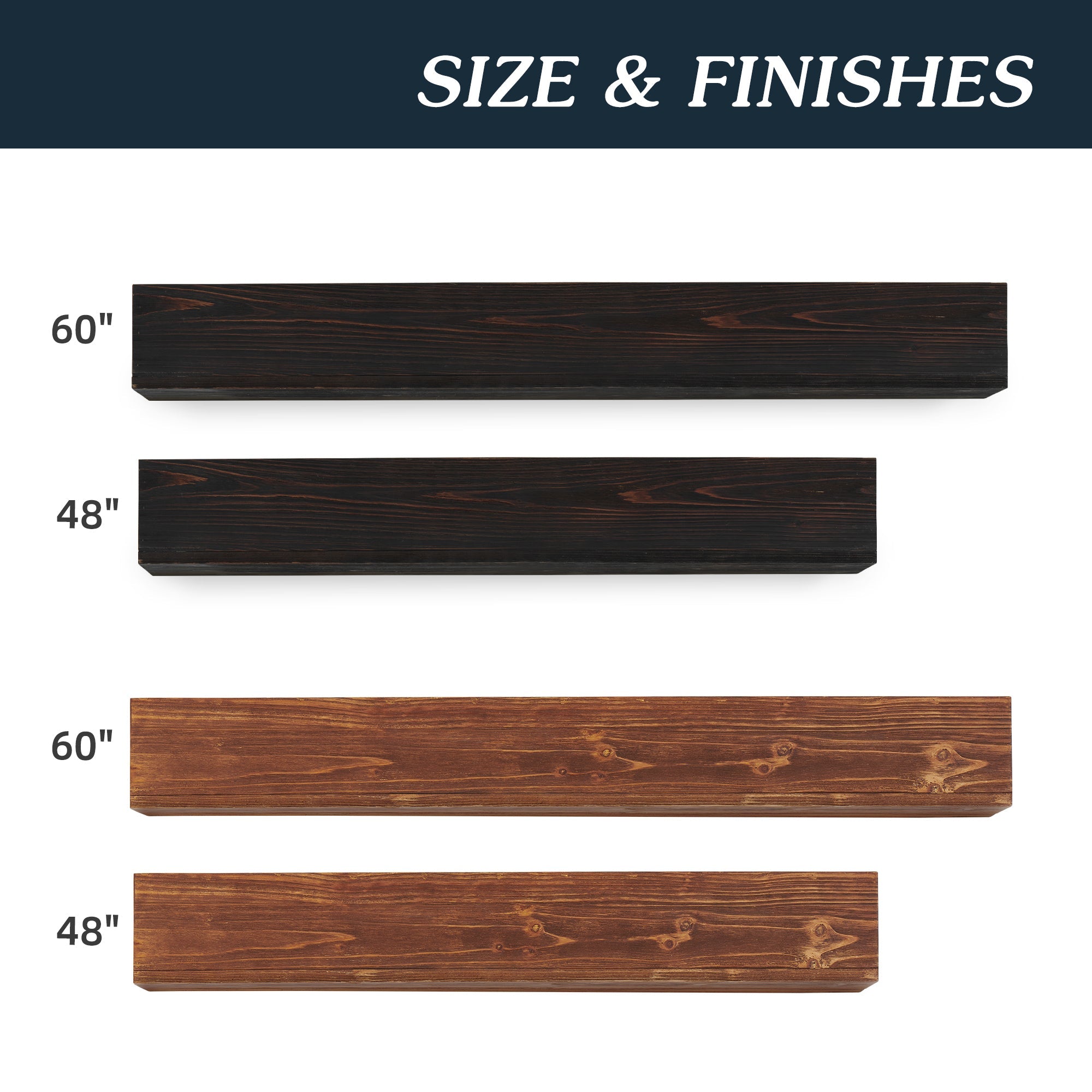 60" Rustic Wood Fireplace Mantel,Wall-Mounted & Floating Shelf for Home Decor Espresso + Solid Wood eprolo