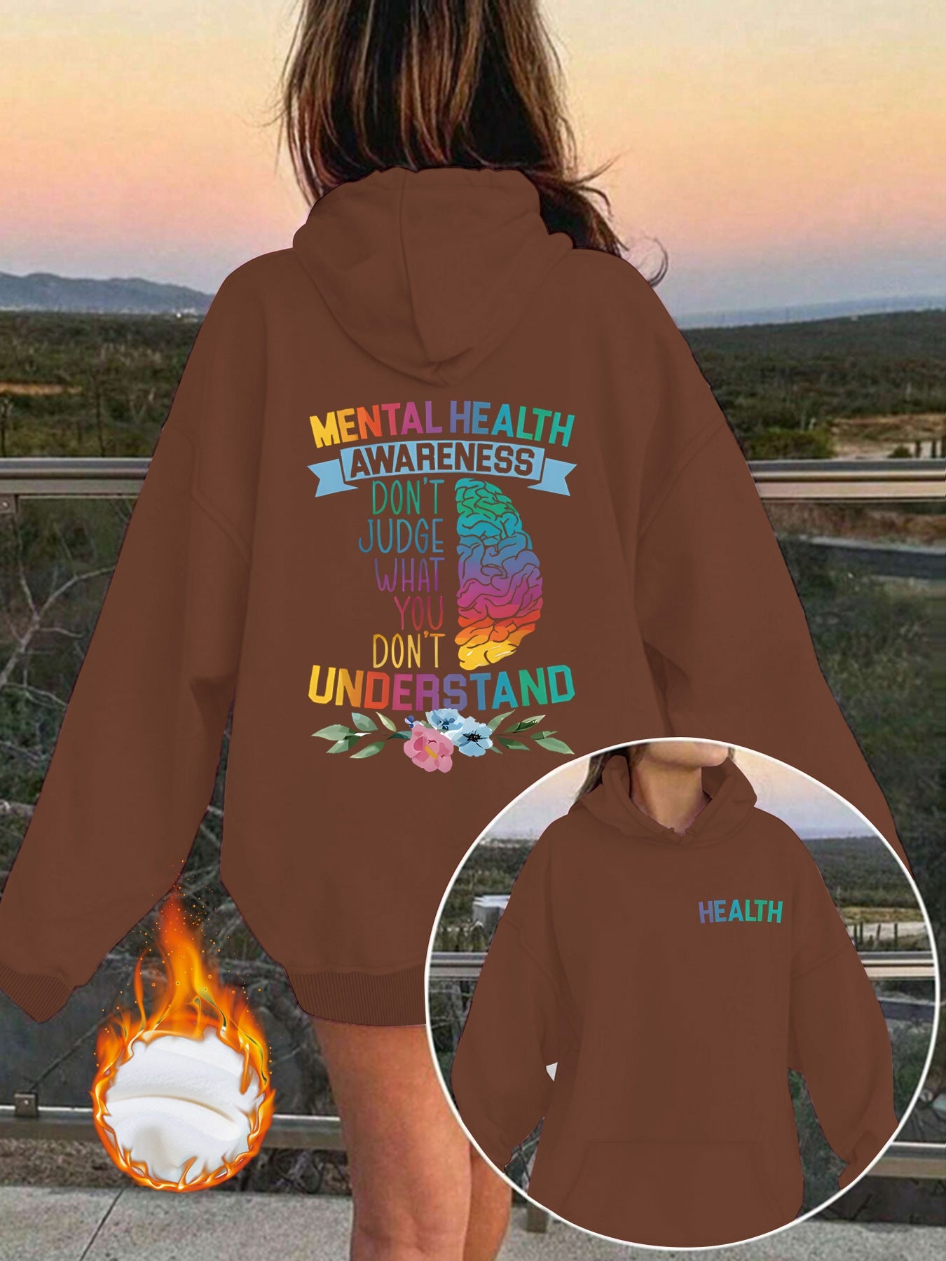 Mental Health Awareness Pattern Printed Hoodie eprolo
