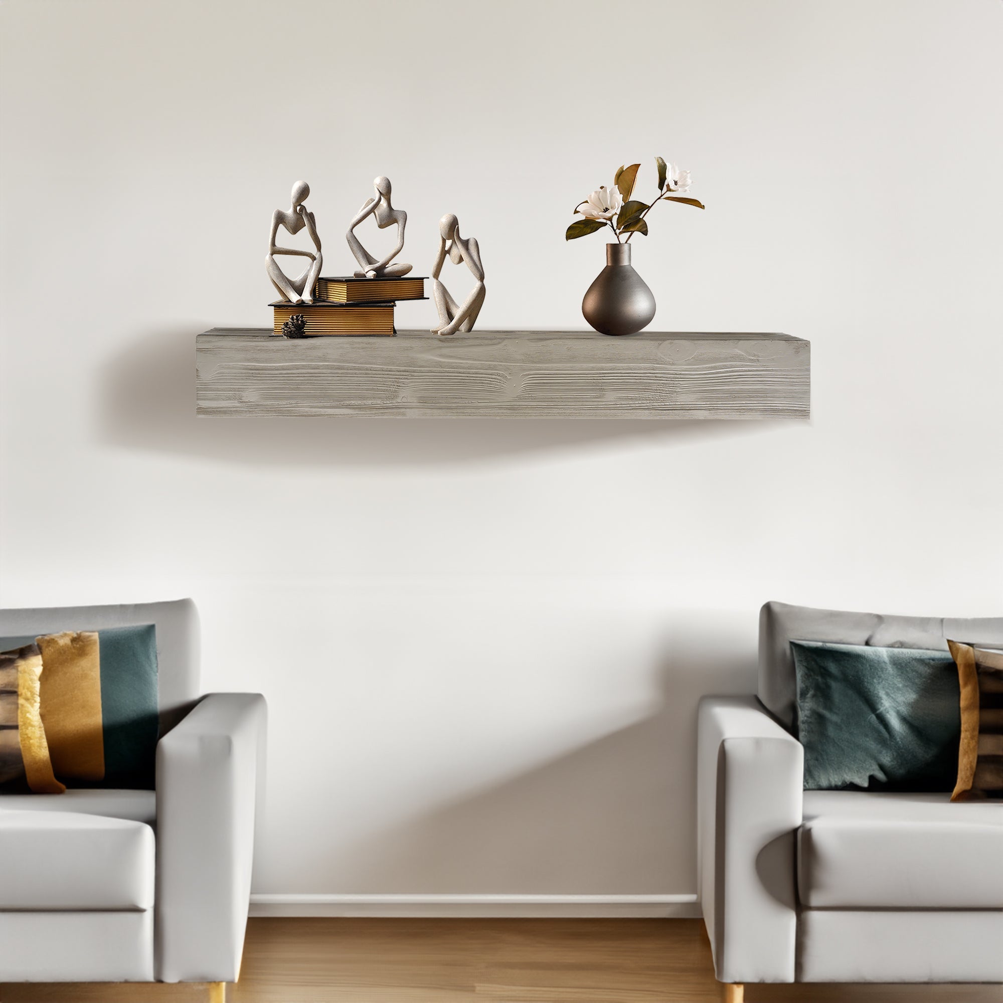 60" Rustic Wood Fireplace Mantel,Wall-Mounted & Floating Shelf for Home Decor grey eprolo