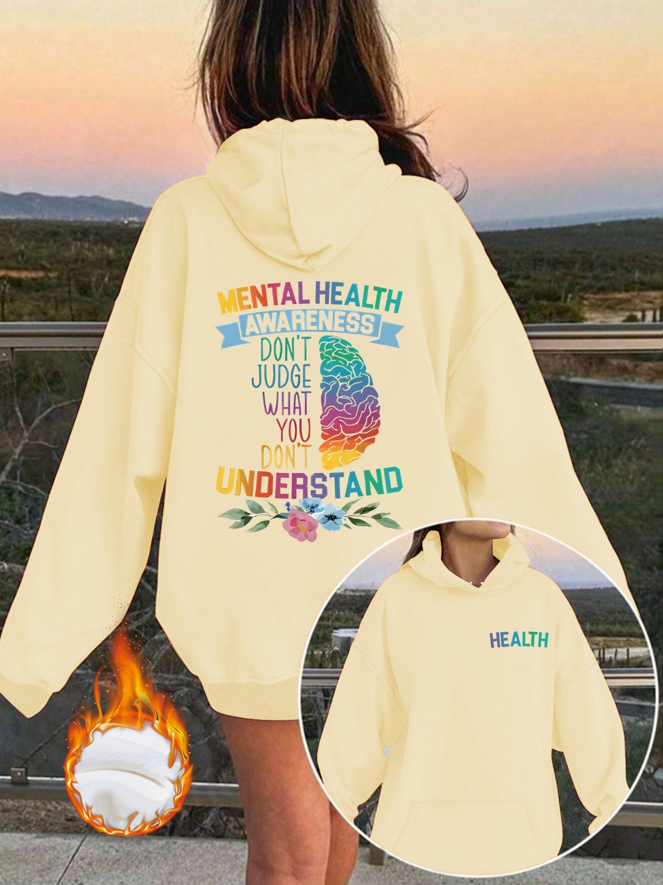 Mental Health Awareness Pattern Printed Hoodie eprolo