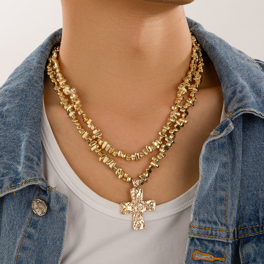 European and American hip-hop niche alien bead necklace, men's fashion cross pendant, collarbone chain, men's accessories eprolo