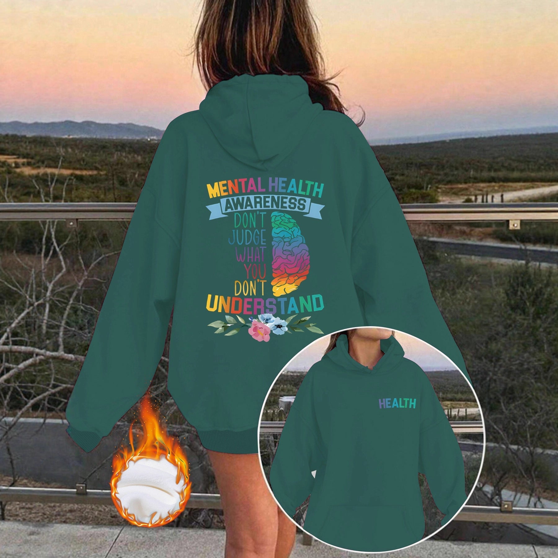Mental Health Awareness Pattern Printed Hoodie eprolo