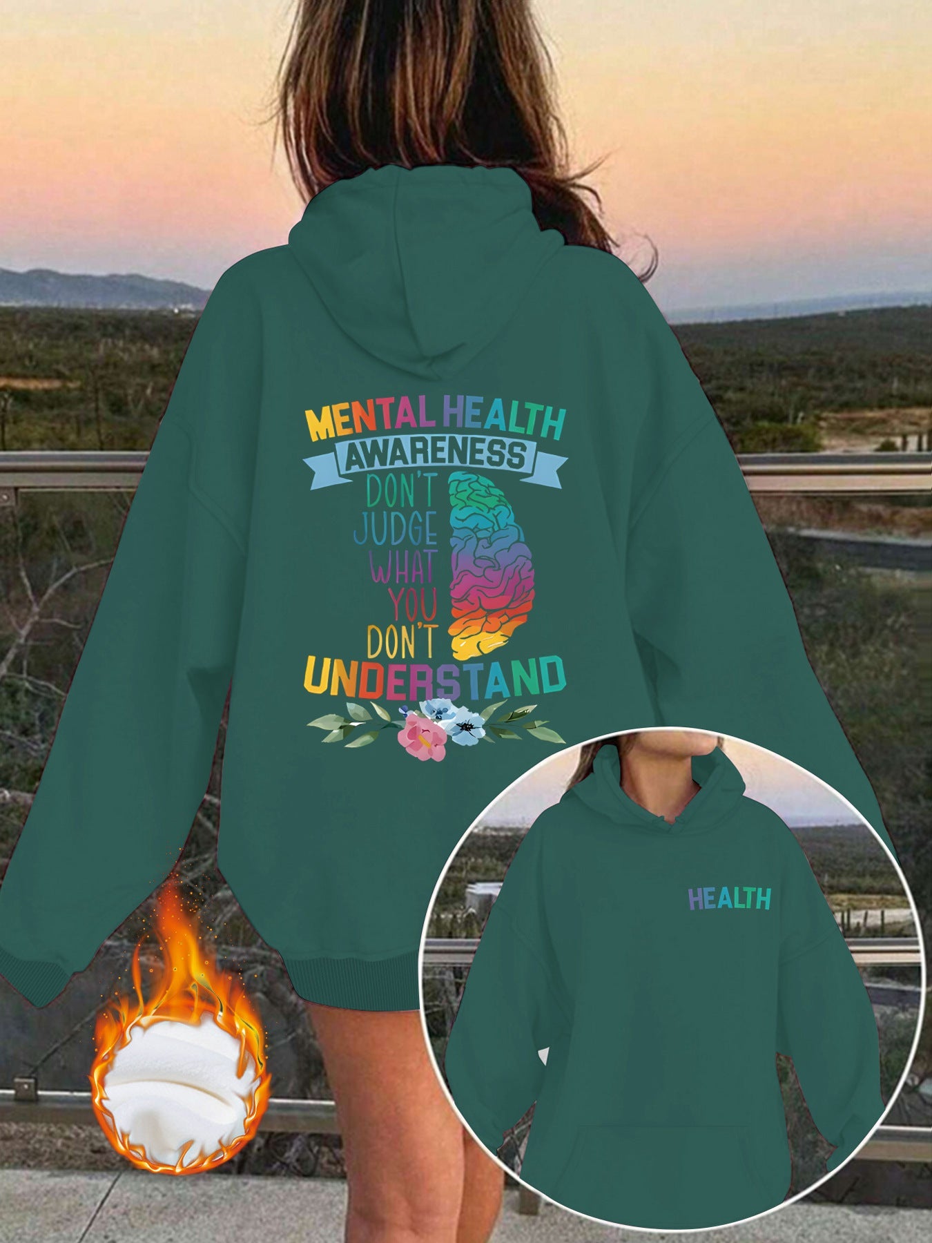 Mental Health Awareness Pattern Printed Hoodie eprolo