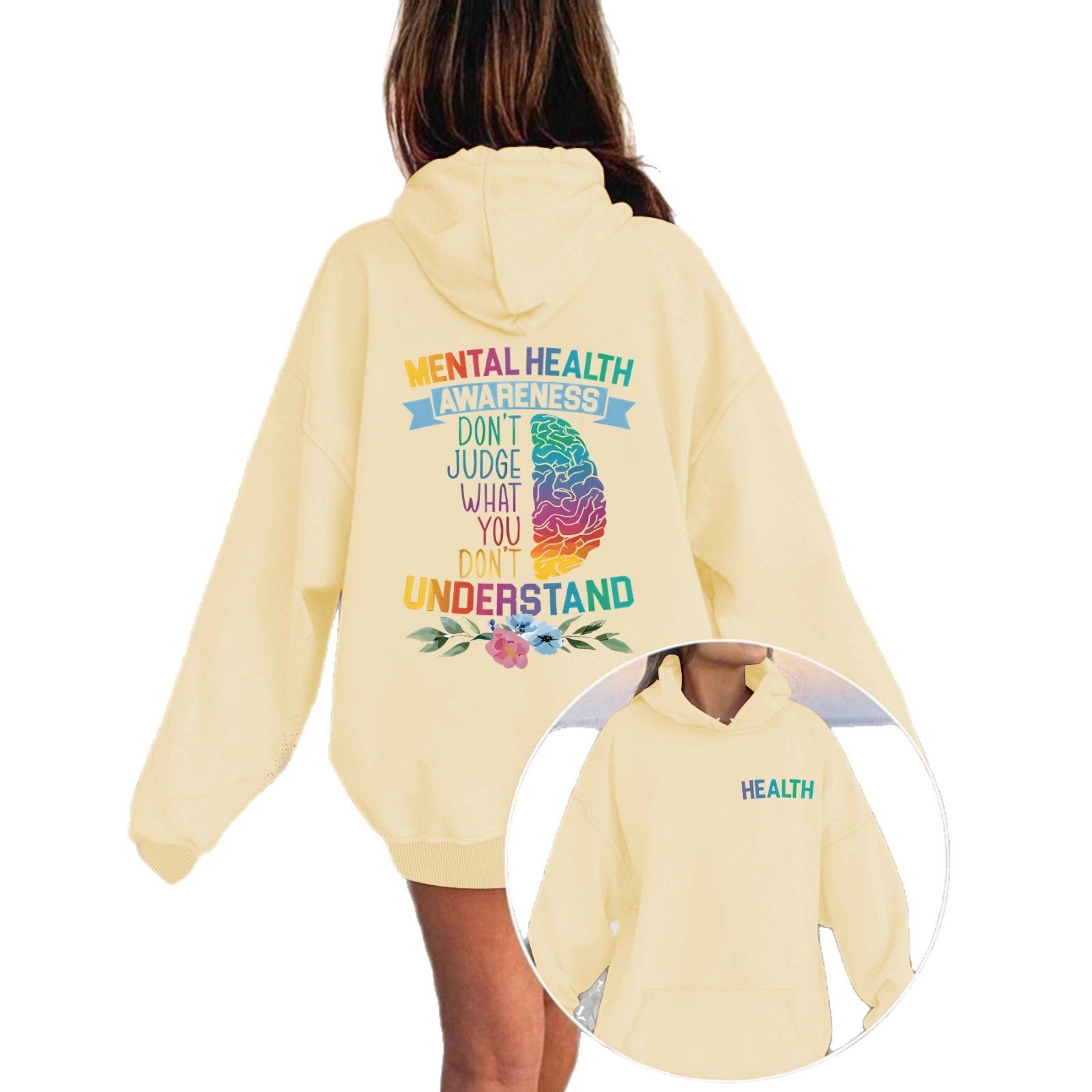 Mental Health Awareness Pattern Printed Hoodie eprolo