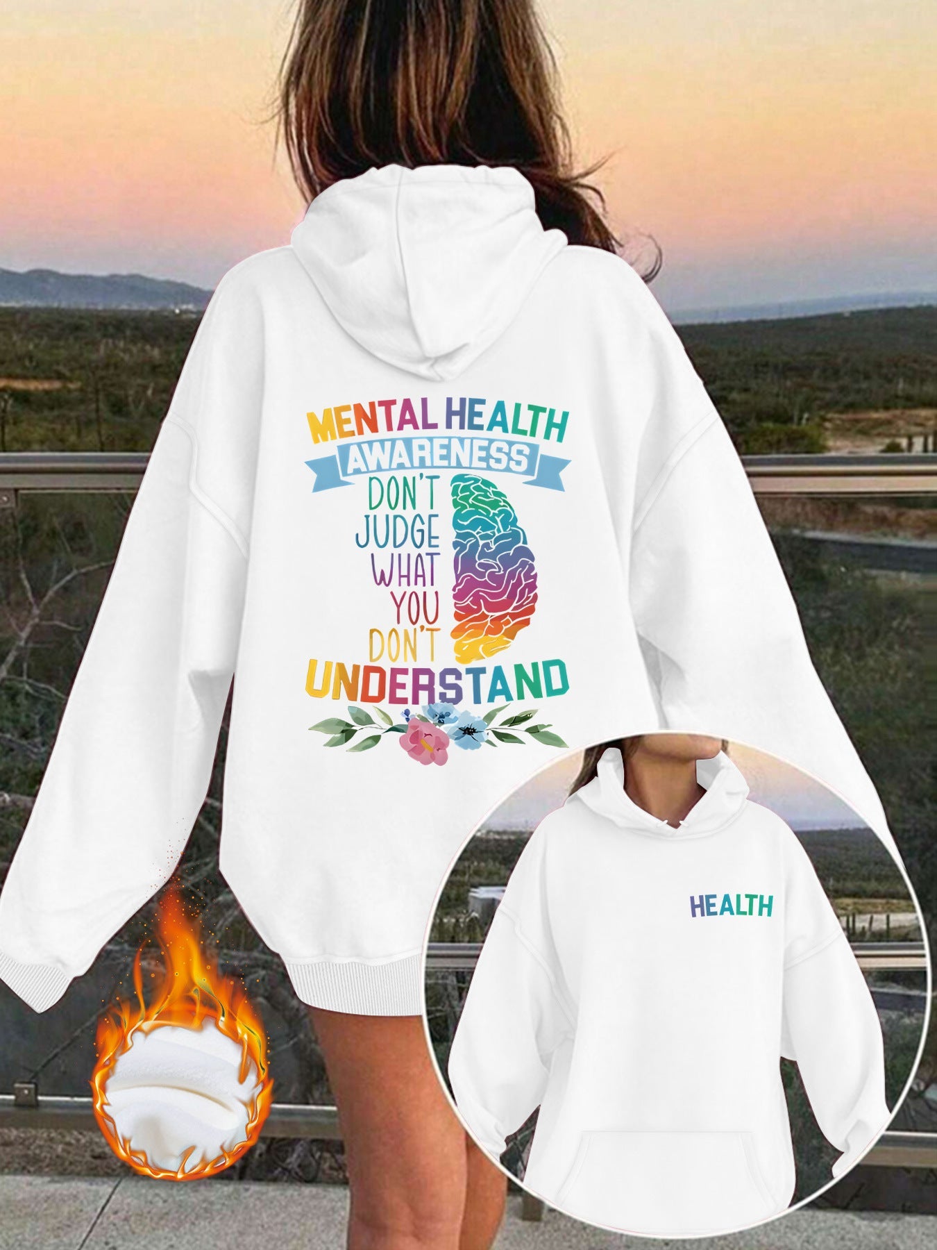 Mental Health Awareness Pattern Printed Hoodie eprolo