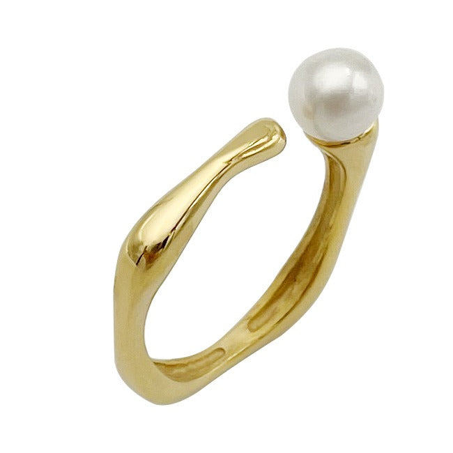 Stainless steel women's niche cold and personalized fashion retro pearl ring eprolo