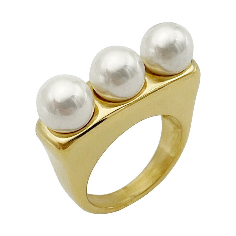 Stainless steel women's niche cold and personalized fashion retro pearl ring eprolo