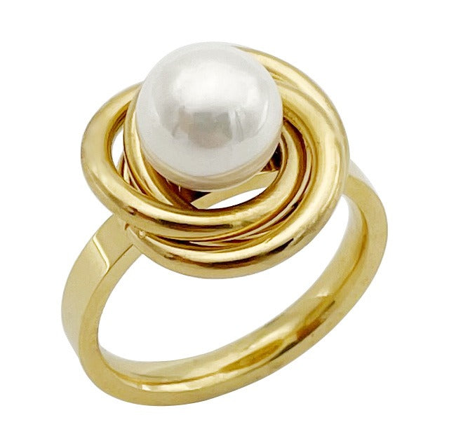Stainless steel women's niche cold and personalized fashion retro pearl ring eprolo
