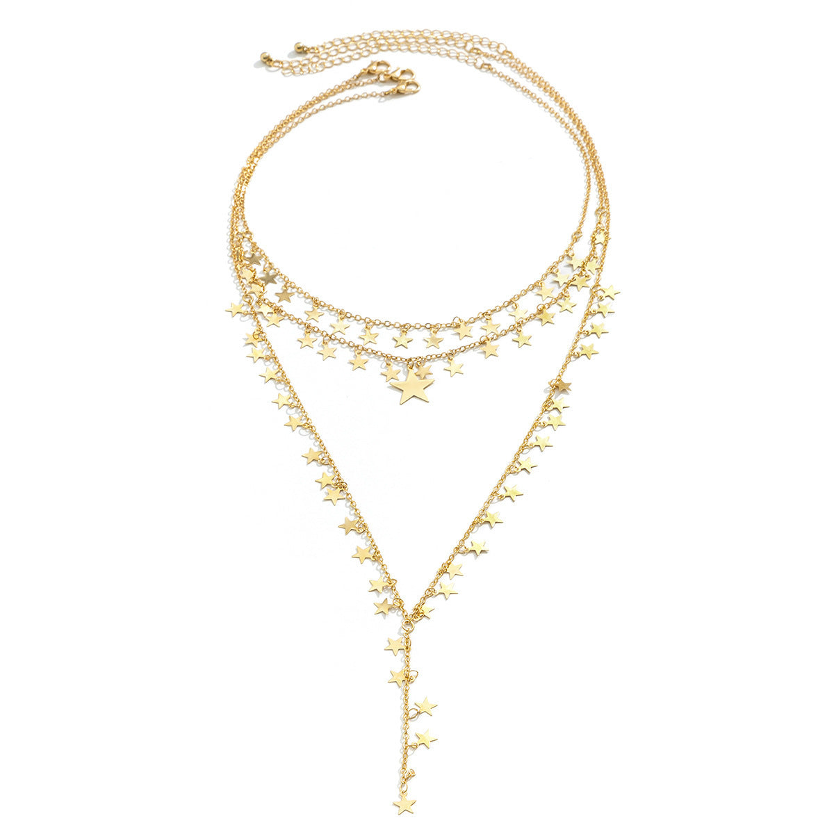 European and American fashion multi-layer Y-shaped metal necklace with geometric simplicity, star tassel, niche necklace for women eprolo